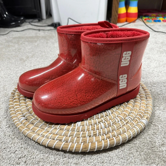 UGG Women’s Classic Samba Ribbon Red Mini Clear Waterproof Boots Size 6 - Picture 3 of 16